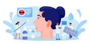 Doctor examining sore throat and ear pain symptoms