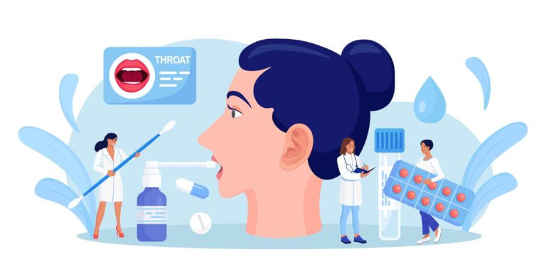 Doctor examining sore throat and ear pain symptoms